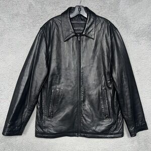 VTG Kenneth Cole New York Jacket Men's Sz M Black Genuine Leather Car Coat Y2K